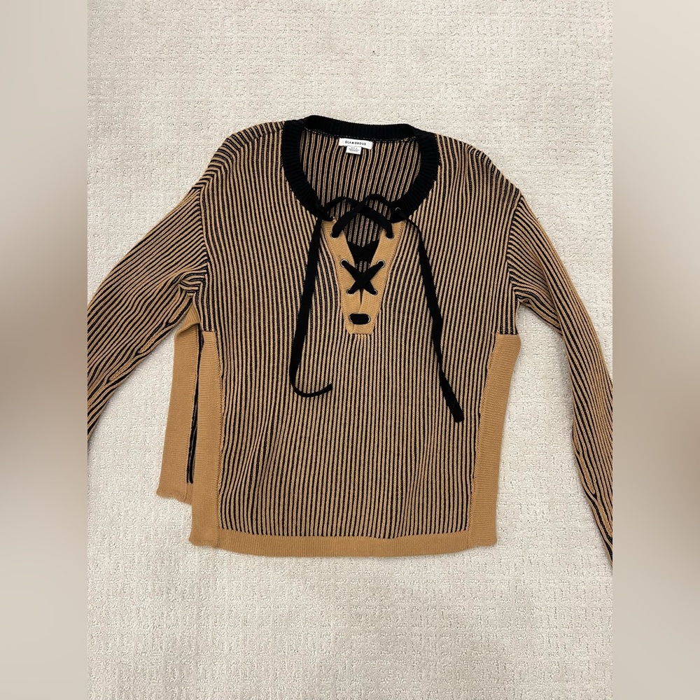 Glamorous Black/Tan Long Sleeve Striped Knit Sweater Top